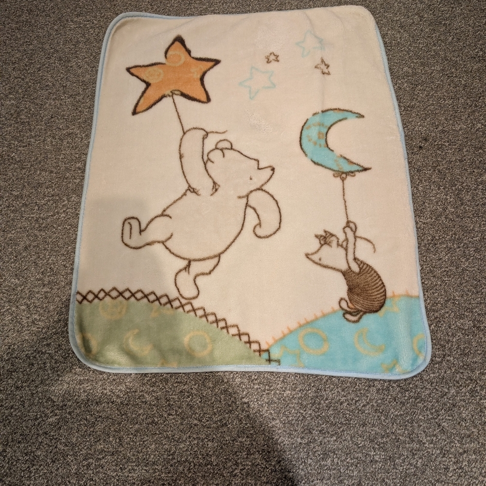 Vintage Disney Classic Winnie The Pooh & Piglet Plush Velour Fleece Baby Blanket